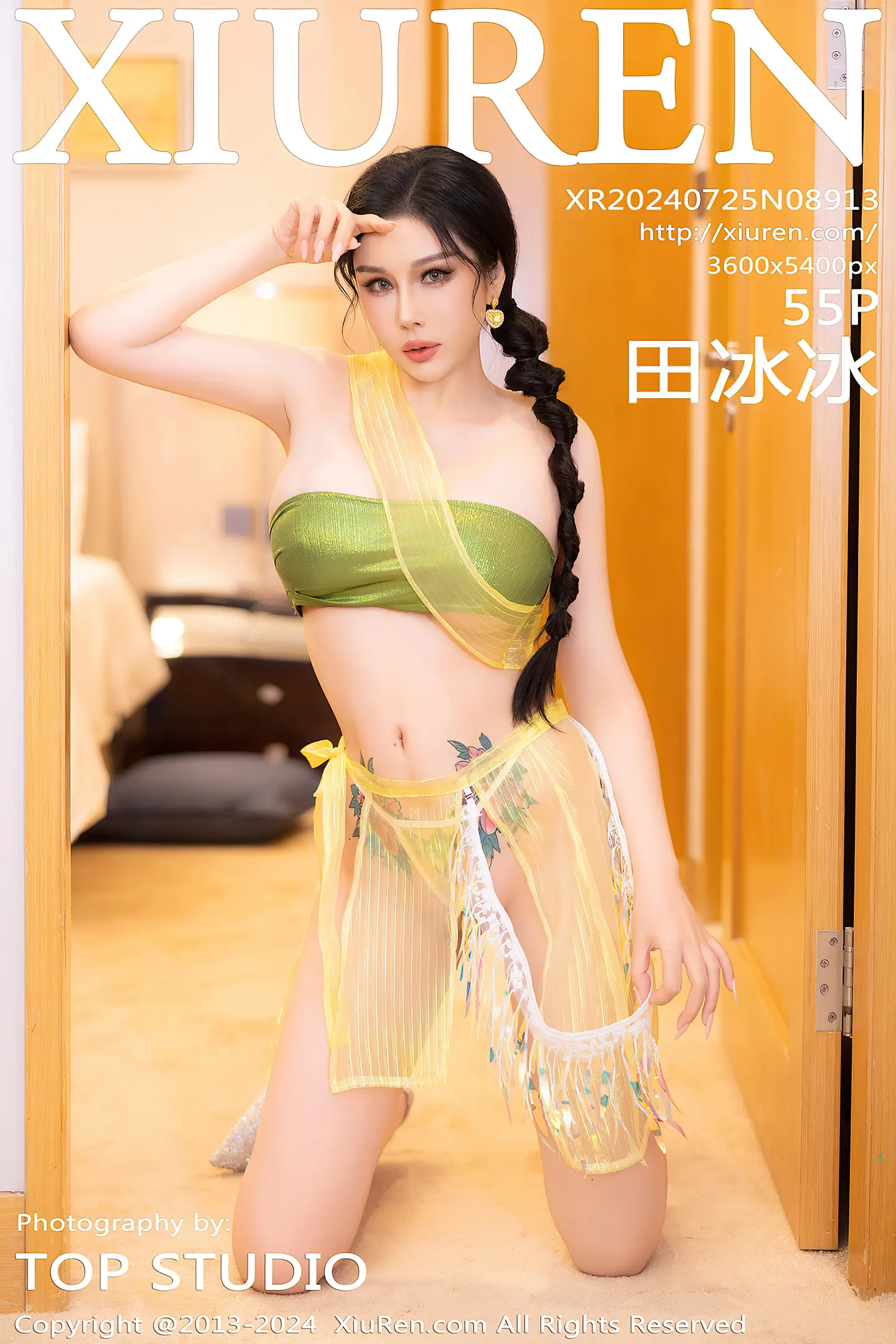[XiuRen秀人网]No.8913_模特田冰冰性感黄色情趣服饰露抹胸内衣秀完美身材惹火诱惑写真55P-秀人网 - XiuRen.Space